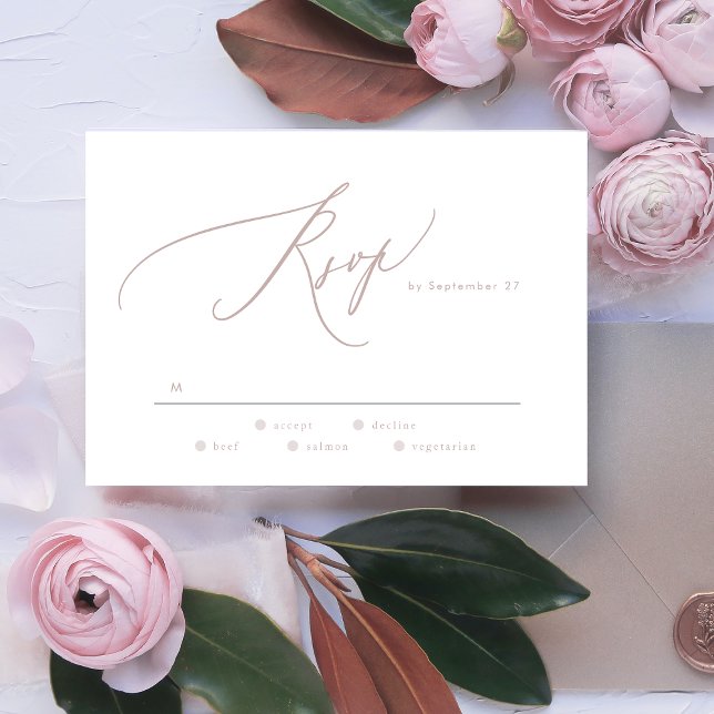 Modern Pink Taupe Calligraphy Wedding RSVP Card (Creator Uploaded)
