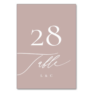 Modern Pink Taupe Calligraphy Wedding Table Number