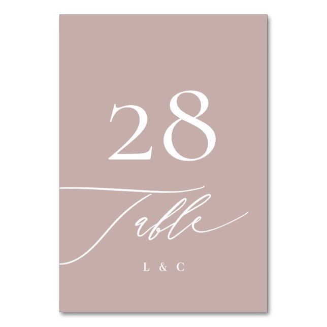 Modern Pink Taupe Calligraphy Wedding Table Number (Front)