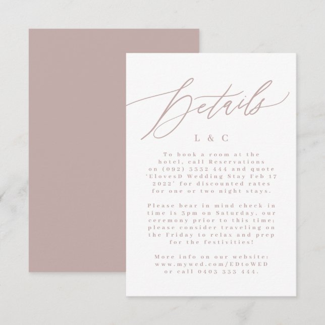 Modern Pink Taupe & White Simple Monogram Wedding RSVP Card (Front/Back)
