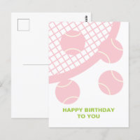 Modern Pink Tennis Ball Racket Happy Birthday