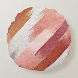 Modern Pink Terracotta Brush Stroke Pattern Round Cushion