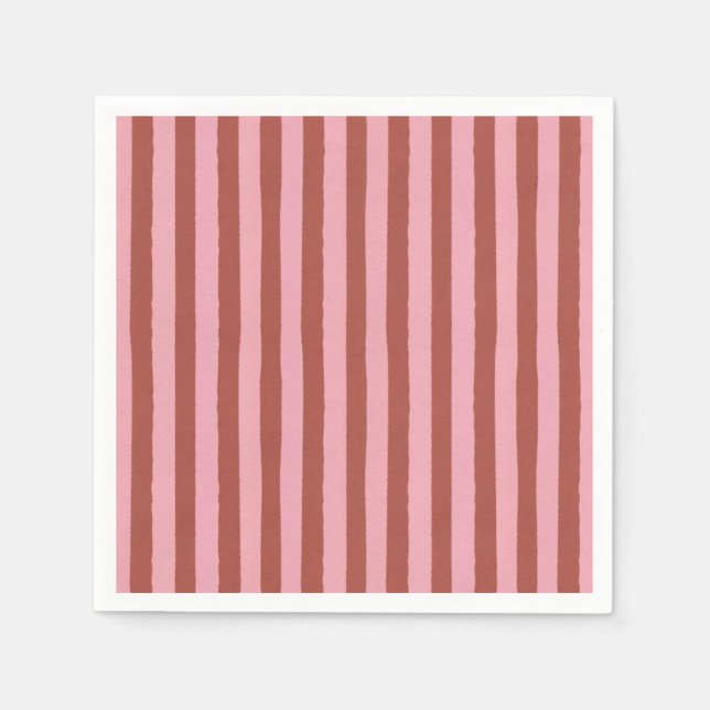 Modern Pink & Terracotta Vertical Stripes Pattern Napkin (Front)