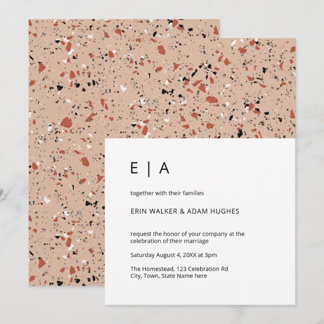 Modern Pink Terrazzo Pattern Wedding Invitation (Front/Back)