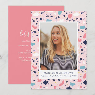 Modern Pink Terrazzo Photo Graduation Party Invitation