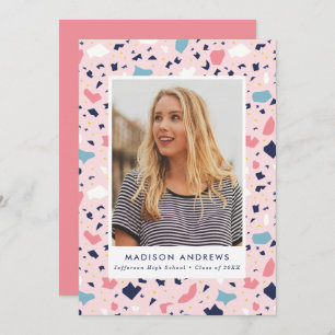 Modern Pink Terrazzo Photo Graduation Party Invitation