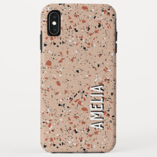 Modern Pink Terrazzo Print Pattern Custom Name iPhone XS Max Case