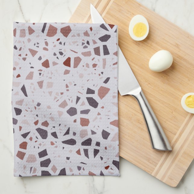 Modern Pink Terrazzo Print Pattern Tea Towel (Quarter Fold)