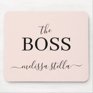 Modern Pink The Boss Name Girly Gift Mouse Mat
