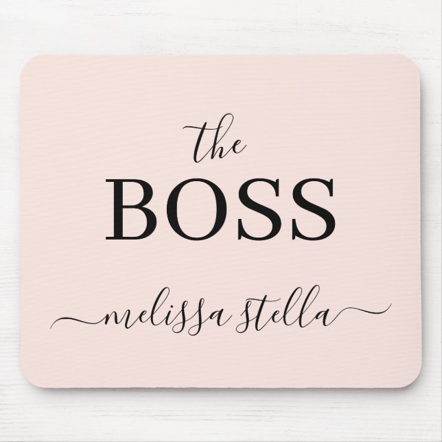 Modern Pink The Boss Name | Girly Gift Mouse Mat (Front)