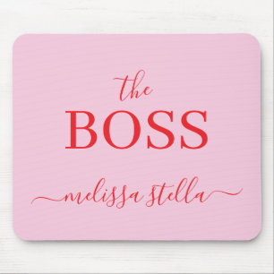 Modern Pink The Boss Name Girly Gift Mouse Mat