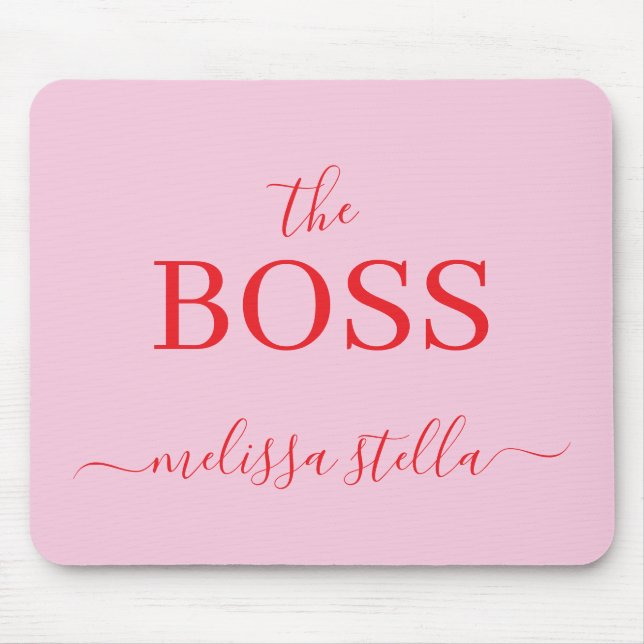 Modern Pink The Boss Name | Girly Gift Mouse Mat (Front)