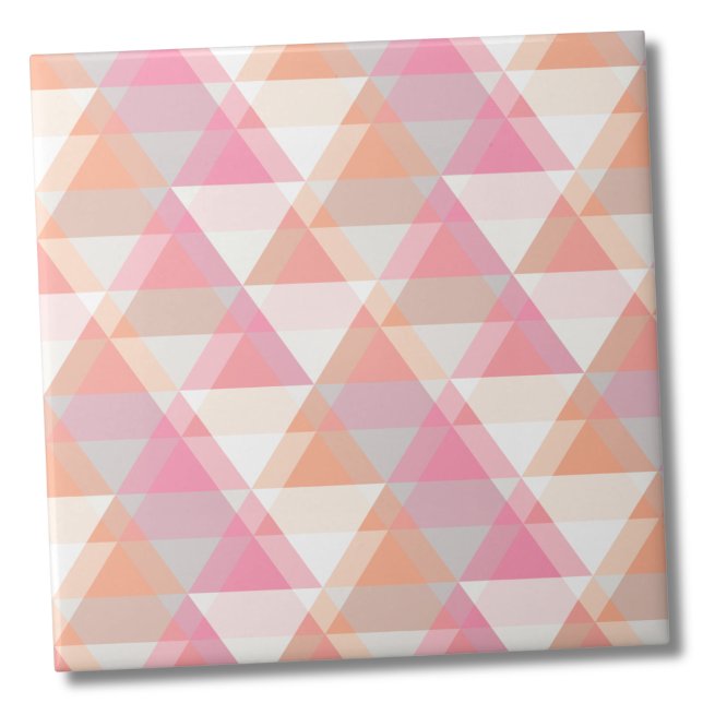Modern Pink Triangle Pattern Tile (Modern Pink Orange Geometric Triangle Pattern ceramic tile)