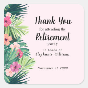 Modern Pink Tropical Flower Retirement Party Square Sticker