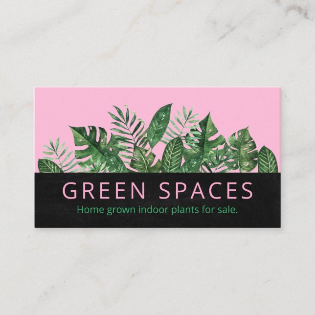 Modern Pink Tropical Leaf Homegrown Indoor Plants Business Card (Front)