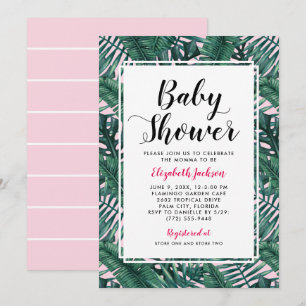 Modern Pink Tropical Palm Leaf Baby Shower Invitation
