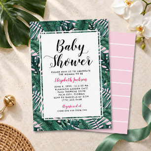 Modern Pink Tropical Palm Leaf Baby Shower Invitation