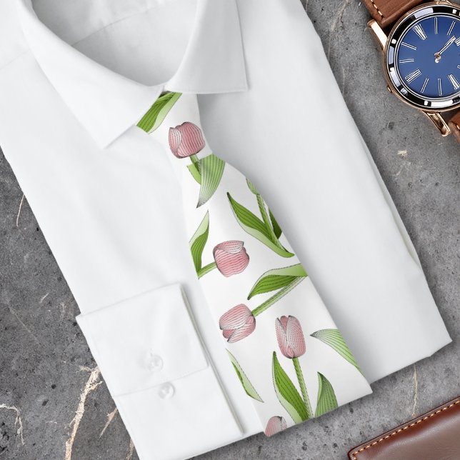 Modern Pink Tulip Flower Tie (Creator Uploaded)