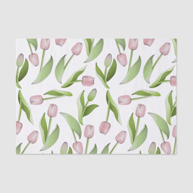 Modern Pink Tulip Flower Tissue Paper (Front)