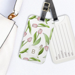 Modern Pink Tulip Monogram Luggage Tag