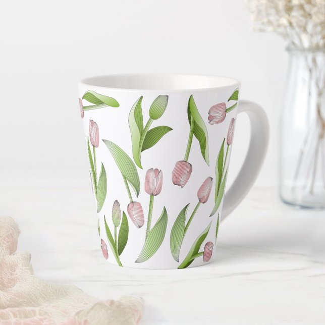 Modern Pink Tulip Pattern Latte Mug (Creator Uploaded)