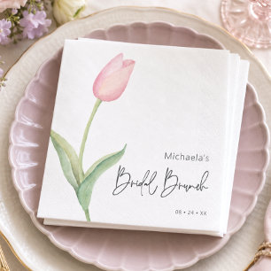 Modern Pink Tulip Solo Bridal Brunch Luncheon Napkin