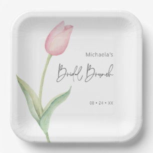 Modern Pink Tulip Solo Bridal Brunch Luncheon Paper Plate