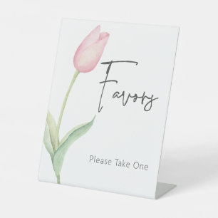 Modern Pink Tulip Solo Bridal Shower Favours Pedestal Sign
