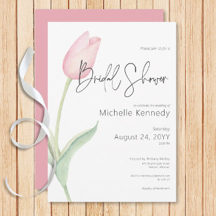 Modern Pink Tulip Solo Bridal Shower Invitation