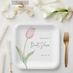Modern Pink Tulip Solo Bridal Shower Luncheon Paper Plate