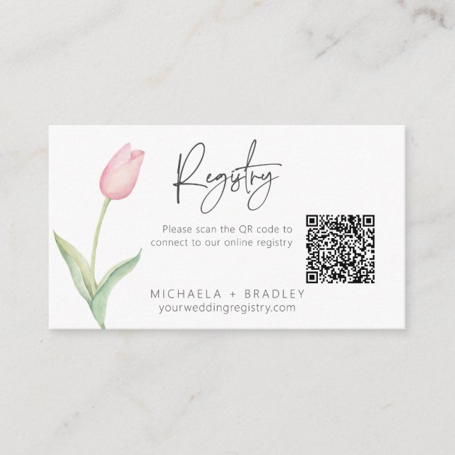 Modern Pink Tulip Solo Bridal Shower Registry Enclosure Card (Front)