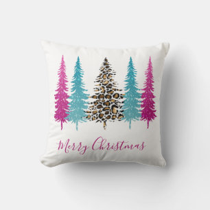 Modern Pink Turquoise Animal Print Christmas Cushion