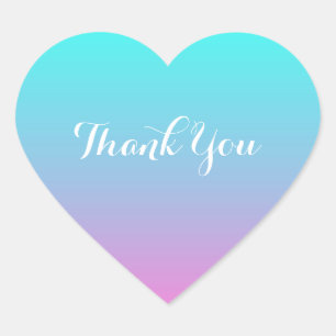 modern pink turquoise ombre wedding thank you heart sticker