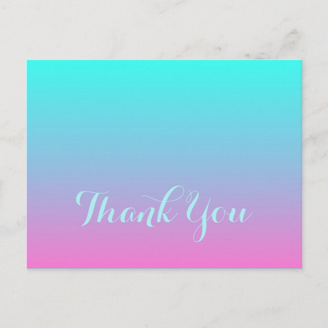 modern  pink turquoise ombre wedding thank you postcard (Front)