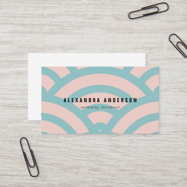 Modern Pink & Turquoise Wave Pattern Business Card (Front/Back In Situ)