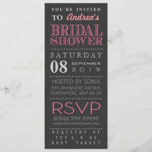 Modern Pink Typography Bridal Wedding Shower Long Invitation