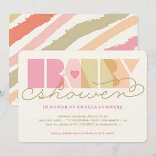 Modern Pink Typography Colourful Girl Baby Shower Invitation