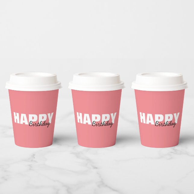 Modern Pink Typography Happy Birthday    Paper Cups (Multi)