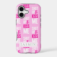 Modern Pink Typography Monogram Kiss Me