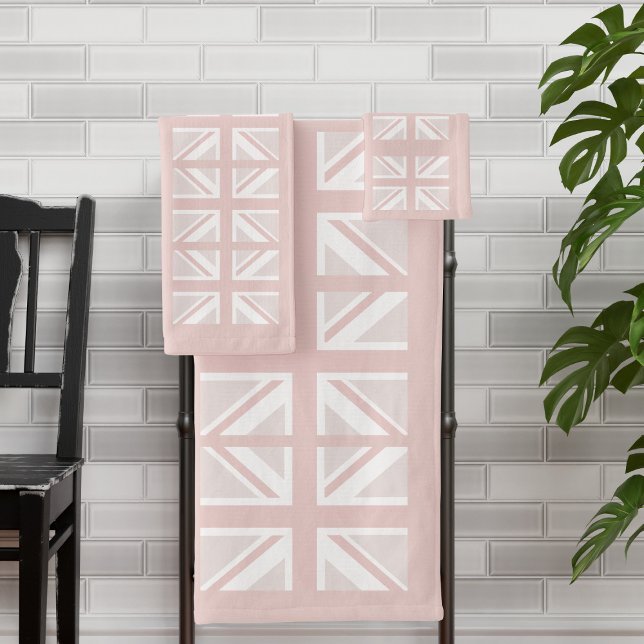 Modern Pink UK Union Jack Flag Pattern Bath Towel Set (A fun take on the UK flag. Long live bubble baths and bath towels)