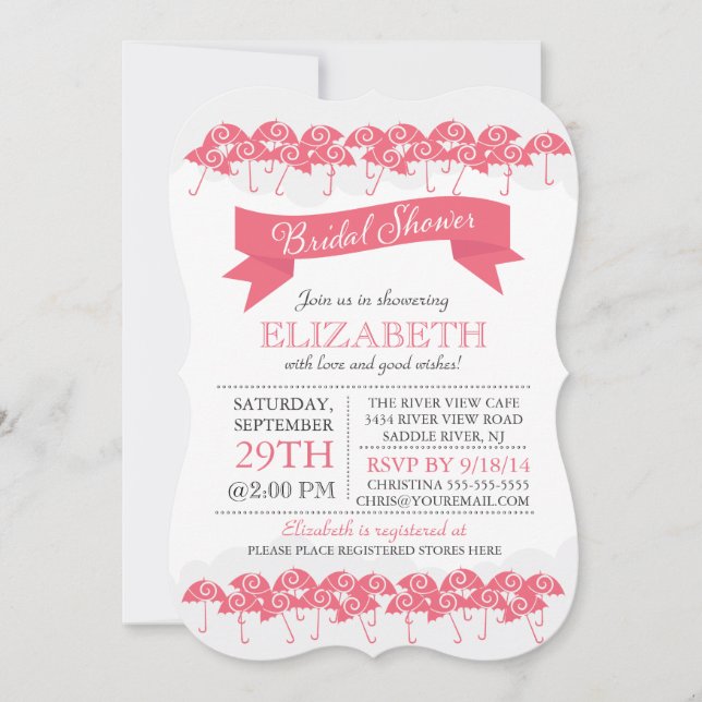 Modern Pink Umbrella Bridal Shower Invitation (Front)