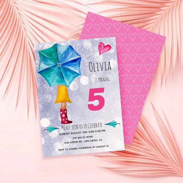 Modern Pink Umbrella Girl Watercolor Illustration Announcement (Creator Uploaded)