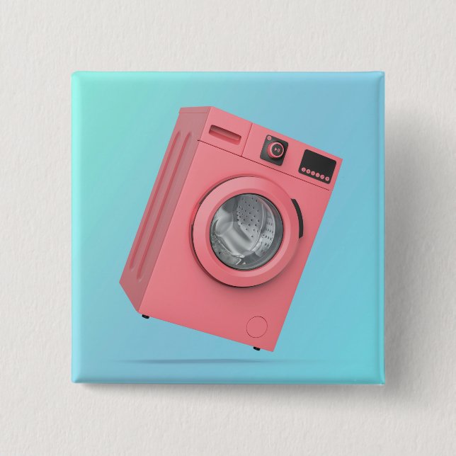 Modern pink washing machine 15 cm square badge (Front)