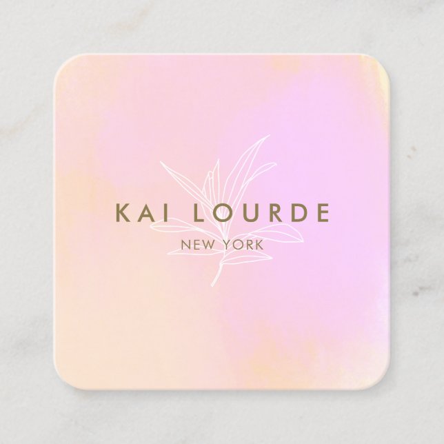 Modern Pink Watercolor Abstract Square Business Card (Front)