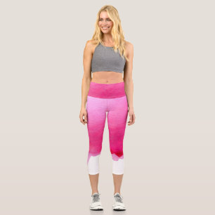 Modern pink watercolor arty colourful funky art capri leggings