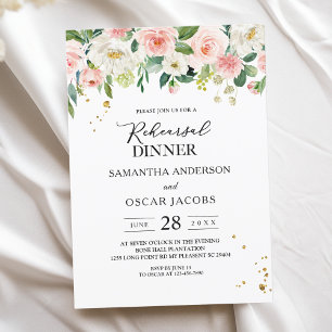 Modern Pink Watercolor Beauty Flowers & Gold Drops Invitation