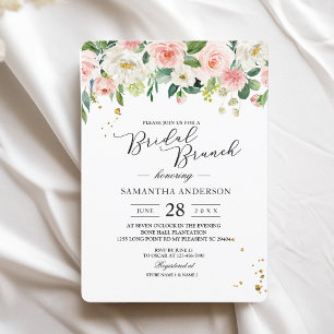 Modern Pink Watercolor Beauty Flowers & Gold Drops Invitation