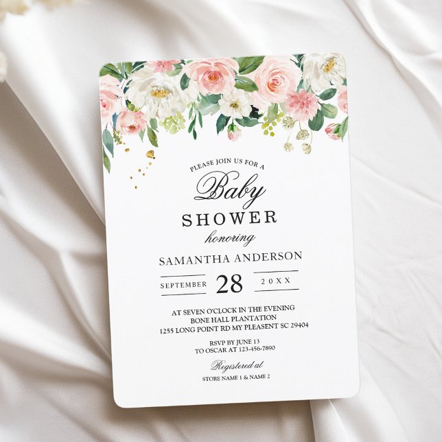 Modern Pink Watercolor Beauty Flowers & Gold Drops Invitation (Creator Uploaded)