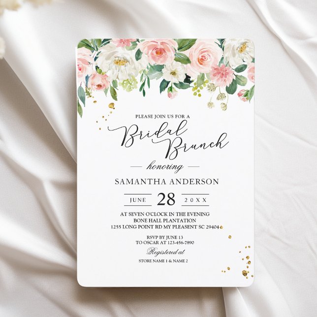 Modern Pink Watercolor Beauty Flowers & Gold Drops Invitation (Creator Uploaded)