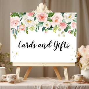 Modern Pink Watercolor Beauty Flowers & Gold Drops Poster